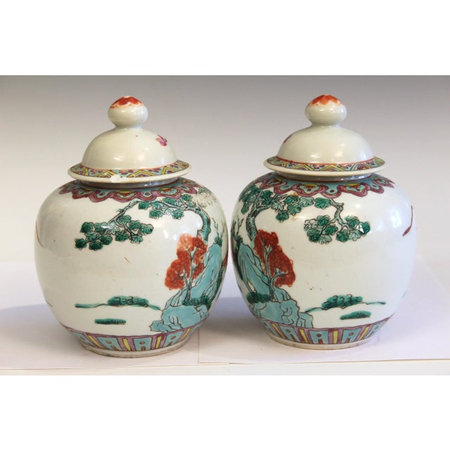 Pair of Antique Chinese Porcelain Ginger Jars Vases Covers, Kangxi Marks Matched For Sale - Image 4 of 12