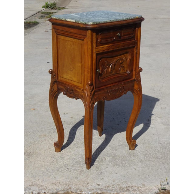 Antique Louis XV Style Walnut Bedside Table with Marble Top, 1950s For Sale - Image 16 of 18