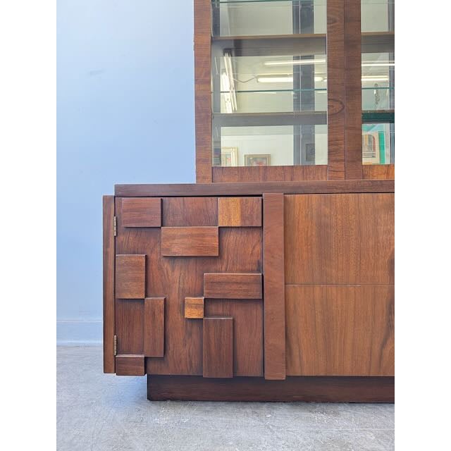 1960s Vintage Brutalist Display Hutch by Lane Furniture For Sale - Image 5 of 9