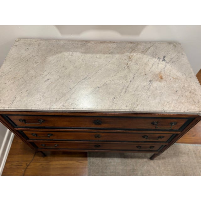 French Louis XVI Style Marble-Top Parcel-Ebonized Commode For Sale - Image 12 of 12