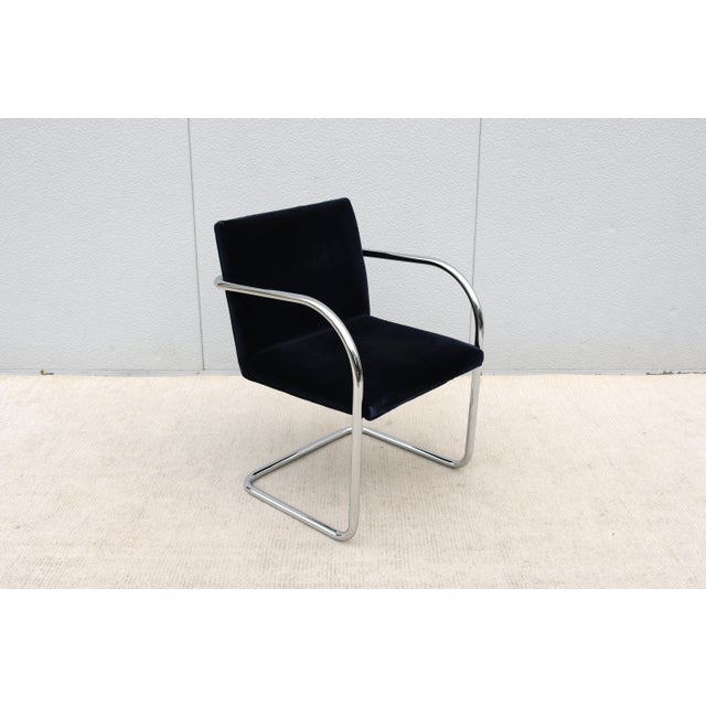 Fabulous Brno tubular chair in deep navy-blue velvet upholstery. An icon of Modernist classic heavily rooted in the...