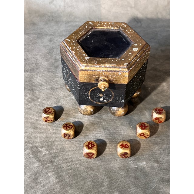 Folk Art Custom-Crafted Set of Occult Divination & Astrological Dice With Planetary Altar Trinket Box For Sale - Image 3 of 10