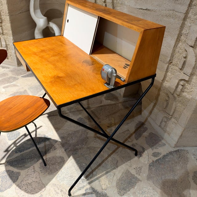 Mid-Century Modern Writing Desk Wrought Iron Wood Arthur Umanoff Elton Company For Sale - Image 18 of 18