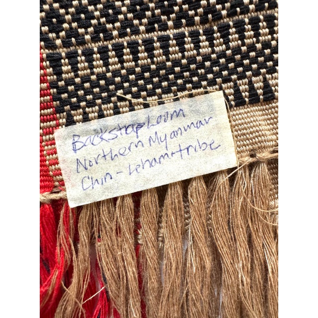 Vintage Chin Myanmar Table Runner Indigenous Tribal Back-Strap Loom Cotton Textile For Sale - Image 10 of 11