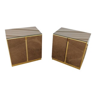 Ello Brass and Smoked Glass Nightstands - a Pair For Sale