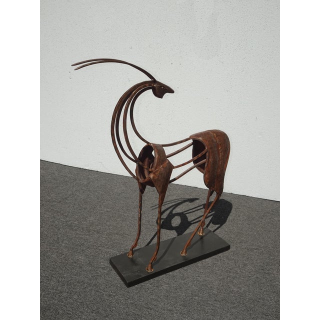 34"Tall ~ Statuesque Bronze Color Metal Gazelle Statue on Stand For Sale - Image 4 of 13