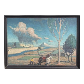 1930’s American Landscape With Horses Oil Painting by by Carl Jensen - Framed For Sale