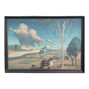 1930’s American Landscape With Horses Oil Painting by by Carl Jensen - Framed
