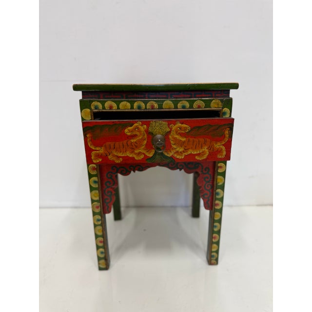 Vintage Hand Painted Tibetan Side Table For Sale In Miami - Image 6 of 9