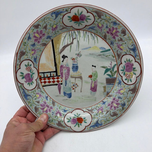 Late 19th Century Chinese Famille Rose Figural Porcelain Charger - 11" For Sale - Image 16 of 17