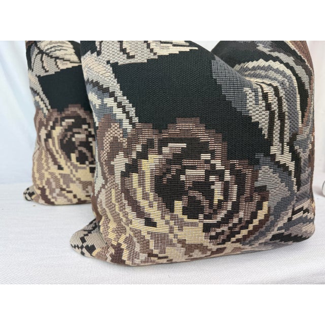 Transitional Maharam "Deconstructed Rose" in Earthen Brown 22" Pillows-a Pair For Sale - Image 3 of 3
