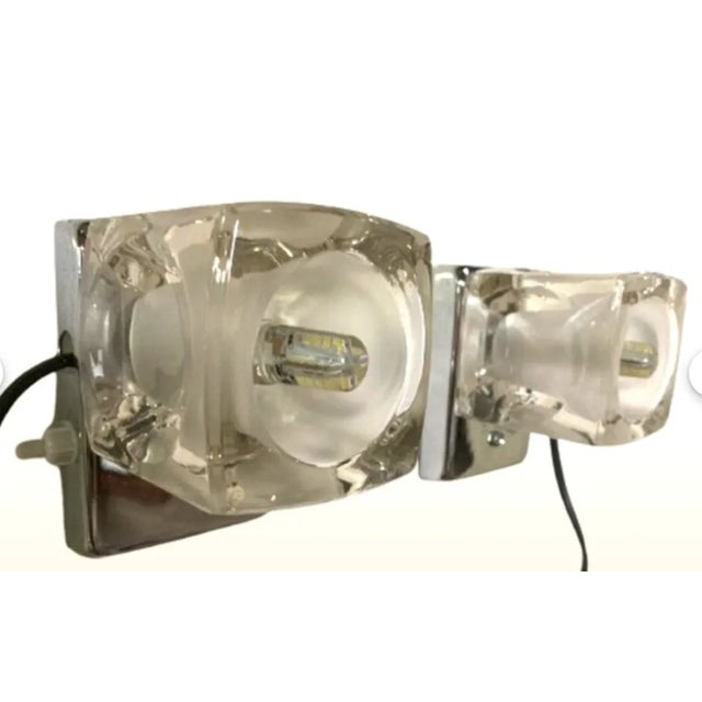 1970s Glass Ice Cube Table Lamps or Wall Lights in the style of Peill & Putzler, 1970s, Set of 2 For Sale - Image 5 of 6