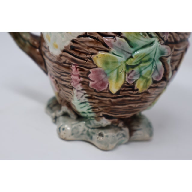 Antique English Majolica Rustic Floral Tree Bark Pitcher, Attributed to Shorter & Boulton For Sale - Image 14 of 18