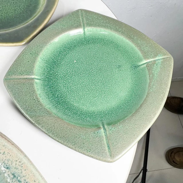 1980s Modern Set of 9 Square Plates Sculptural Art Pottery For Sale In San Diego - Image 6 of 10
