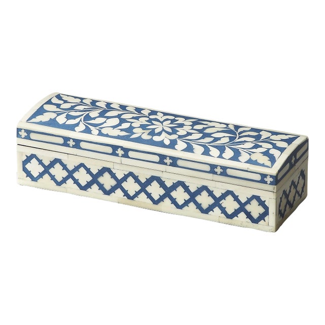 Amanda Bone Inlay Storage Box, Blue For Sale