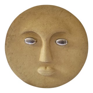 Vintage Large Modernist Plaster "Moon" Face Decor For Sale