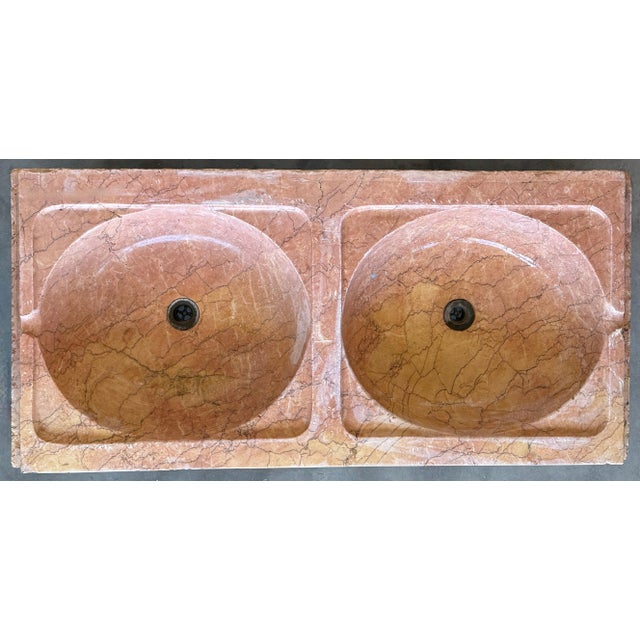 19th Century Antique Hand Carved Pink Marble Double Basin Kitchen Sink For Sale - Image 16 of 18