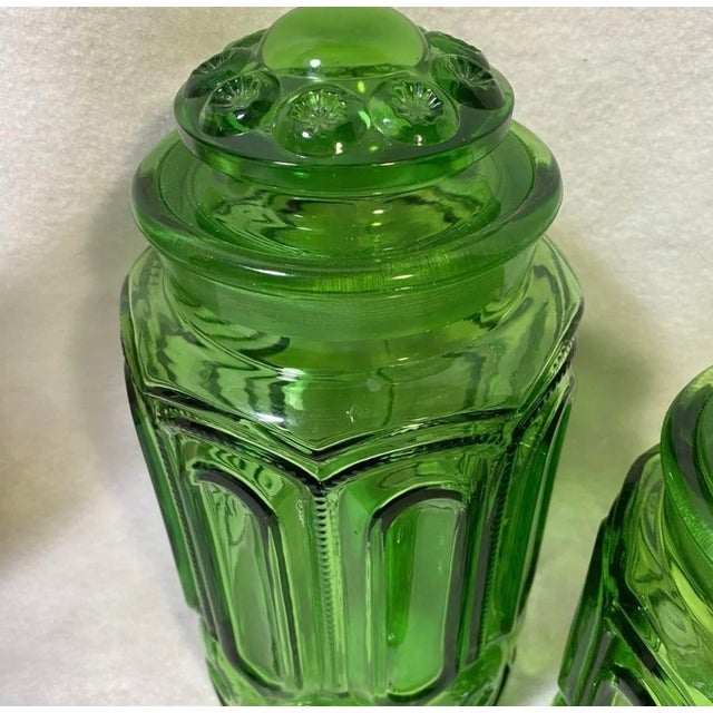 Vintage Emerald Green Glass Kitchen Cannister Set of Four For Sale - Image 4 of 7