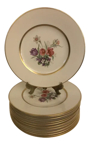 Vintage Botanical Accent Luncheon Plates Tatter of Trenton - Set of 12
