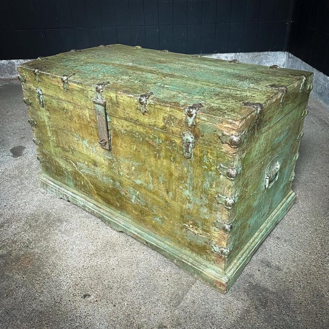 Antique Indian Rural Box in Green For Sale - Image 12 of 12
