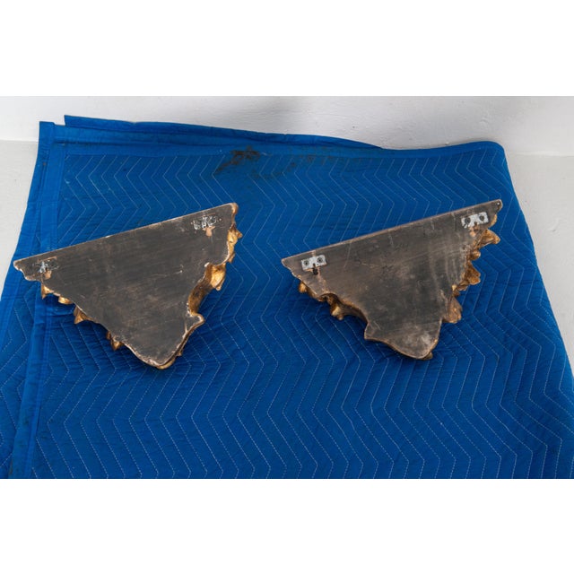 1920s 1920s Baroque Revival Water Gilt Wall Brackets, Carved Wood, Pair For Sale - Image 5 of 13