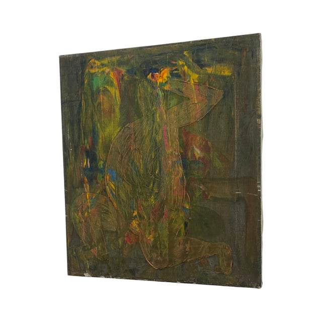 Figurative Vintage Abstract Expressionist Oil Painting on Canvas, Signed "Gierda," Textured Figurative Composition. For Sale - Image 3 of 10