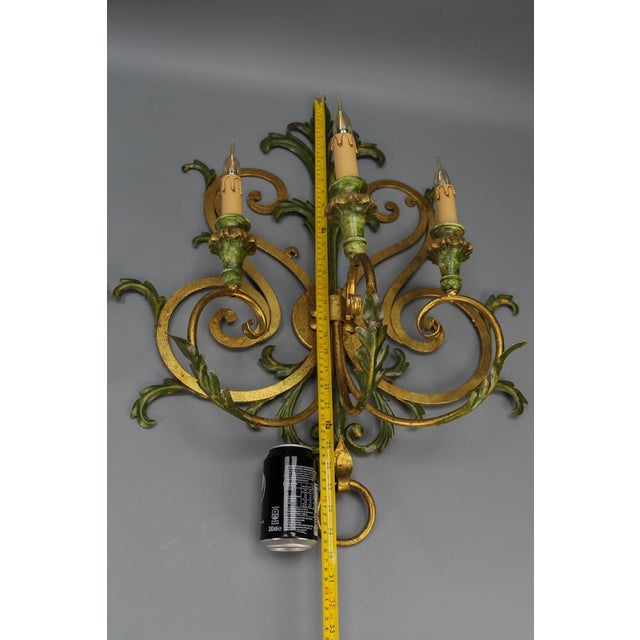 Large Gilt and Green Color Metal and Wood Sconces, 1960s, Set of 2 For Sale - Image 13 of 18