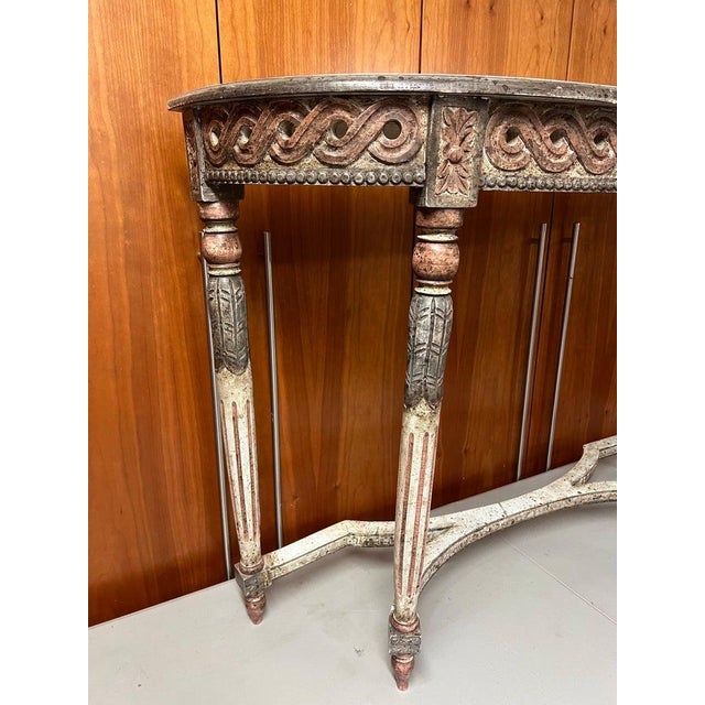 Louis XVI Style Carved Wooden Demilune Console Table For Sale - Image 12 of 17