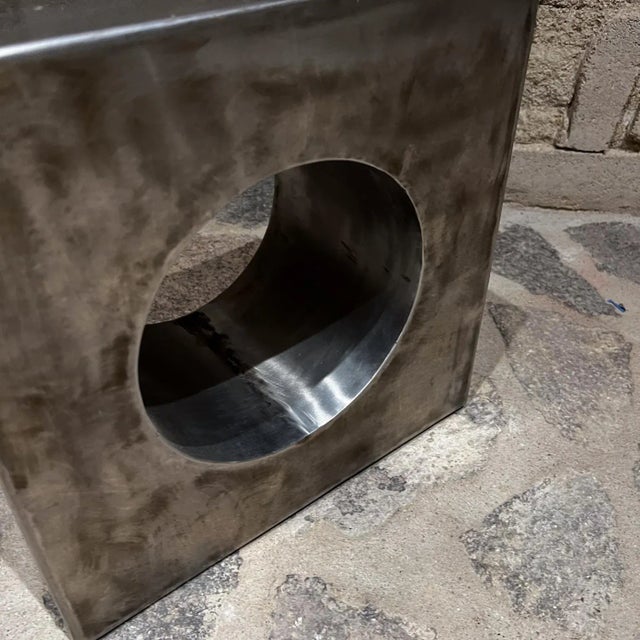 Mid-Century Modern 1970s Cubist Metal Sculpture Industrial Block Circle For Sale - Image 3 of 7