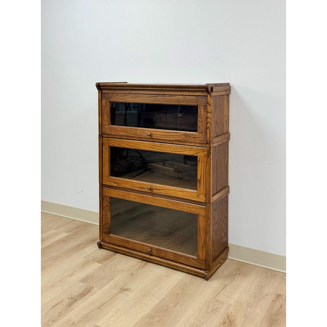 Vintage Bookcase Three Stack Oak Barrister Glass Door Traditional Shelf For Sale - Image 4 of 15