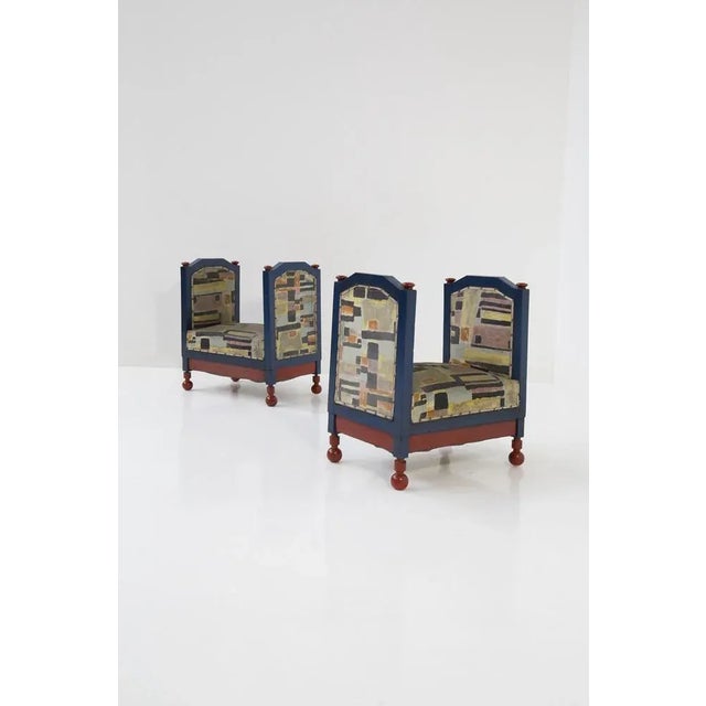 Blue Set of Futurist Stools in Blue and Red attributed to Fillìa Luigi Colombo, 1925 For Sale - Image 8 of 10