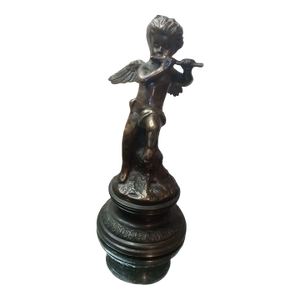 1950s Exquisite Art Nouveau France Solid Bronze Musical Cherub Angel Figurine