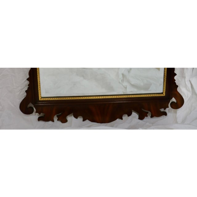Chippendale Chippendale Carved Mahogany Beveled Glass Mirror Made by Henkel Harris For Sale - Image 3 of 4