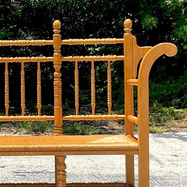 Vintage Boho Turned Wood Spindle Bench For Sale - Image 13 of 13