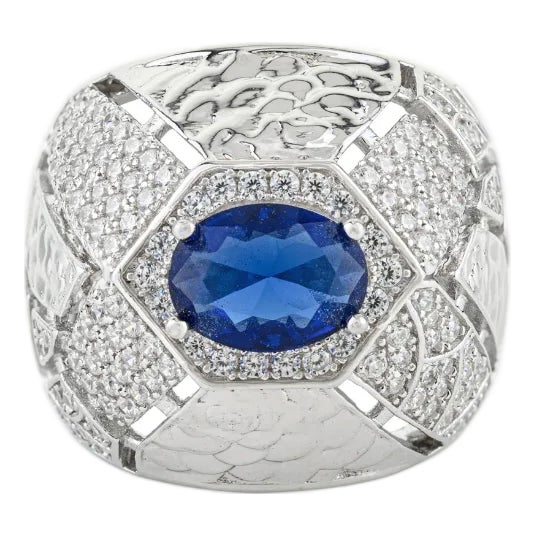 Carat&her Bold 925 Sterling Silver Ring With Blue Cubic Zirconia Size 8 For Sale