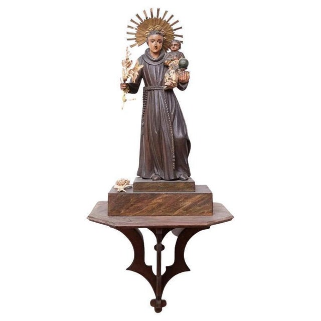 Traditional Saint Figure in Hand-Painted Wood, 1950 For Sale - Image 14 of 14