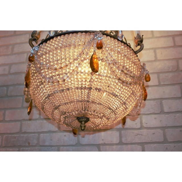 Metal Antique French Empire Style Crystal Basket Chandelier With Gilt Bronze Frame For Sale - Image 7 of 9