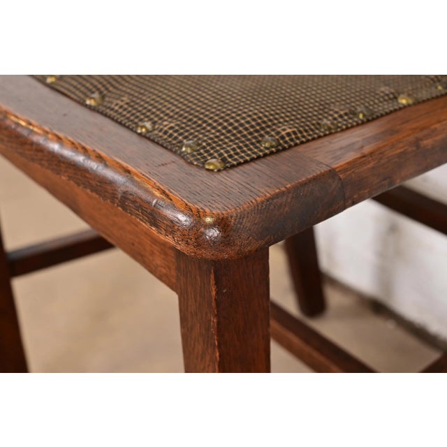 Limbert Style Antique Arts & Crafts Carved Oak Side Chair or Dining Chair, Circa 1900 For Sale - Image 9 of 12