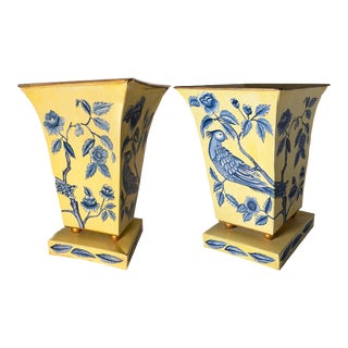 Vintage Chinoiserie Tin Planter With Decorative Birds - a Pair For Sale