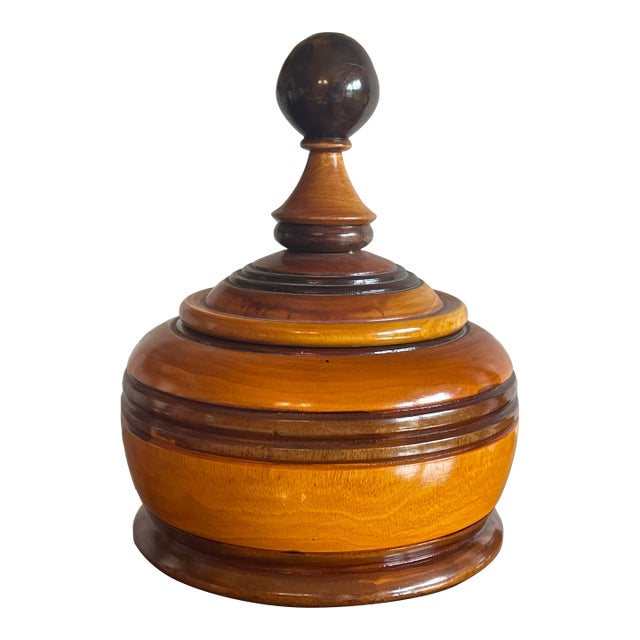 Antique Wood Lidded Tobacco Jar From 1840 For Sale