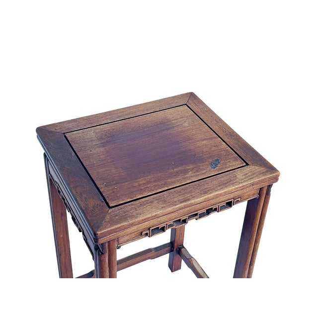 Vintage Oriental Simple Geometric Apron Rectangular Brown Side Table For Sale - Image 9 of 9