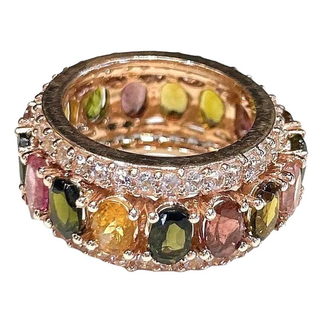 Bochic “Capri” Multi Color Tourmalines & Topaz Ring Set In 18K Gold & Silver For Sale