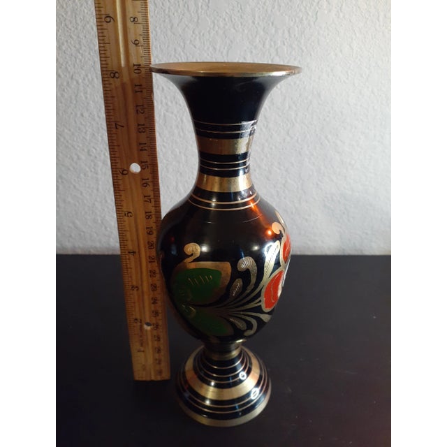 1980s Handpainted & Enameled Brass Vase For Sale In Dallas - Image 6 of 7