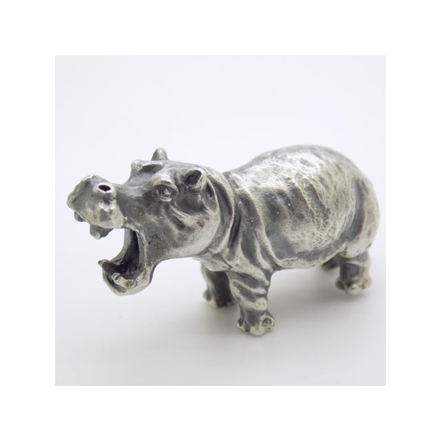 Vintage Italian Handmade Hippopotamus Figurine in Silver, 1960s For Sale - Image 4 of 12
