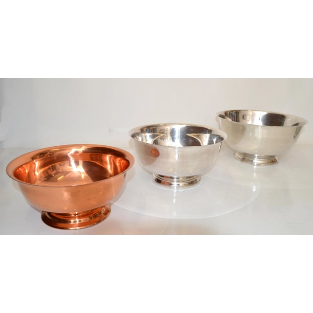Art Deco Mid 20th Century Art Deco Paul Revere Oneida Silver Company Silver & Copper Nesting Bowls - Set of 3 For Sale - Image 3 of 13