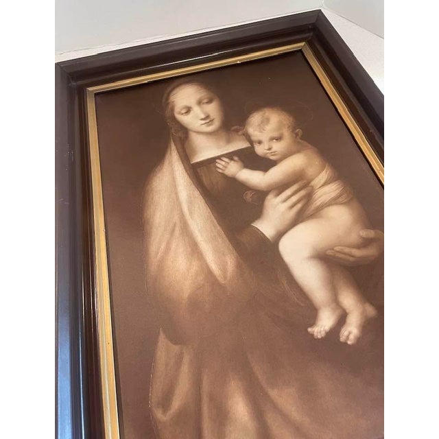Brown Antique Classical Revival Franz Hanfstaengl German Sepia Photogravure Print Raphael 'Madonna Del Granduca' Framed For Sale - Image 8 of 10
