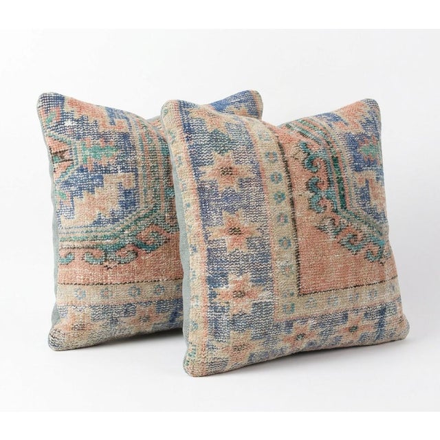 Mid-Century Modern Bohemian Turkish Rug Pillow Cover 24'' X 24'' - Set of Two For Sale - Image 3 of 4