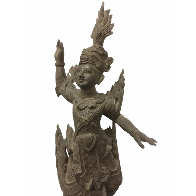 Antique 1920s Carved Khamphi Rosewood Burmese Temple Guardian Statue For Sale - Image 6 of 10