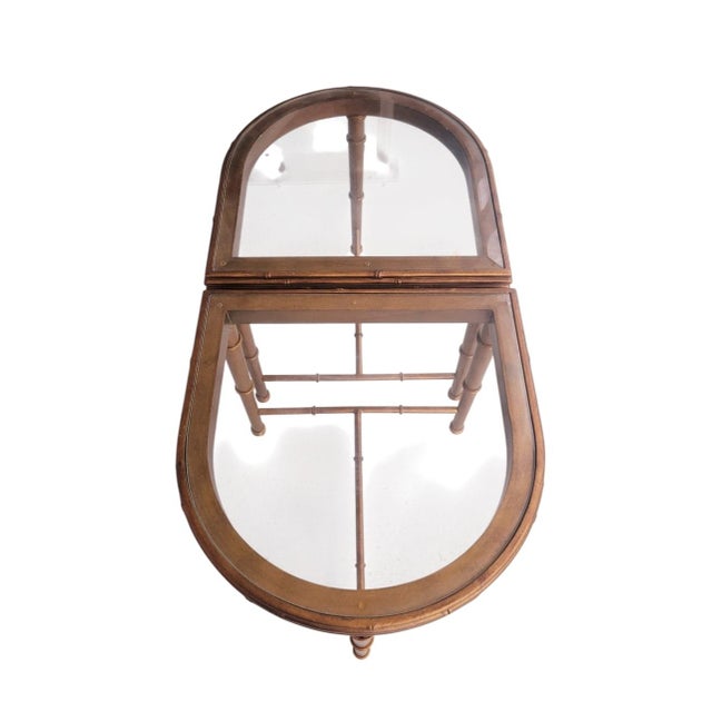 Maison Baguès Vintage Hollywood Regency Iron Bronze Faux Bamboo Convertible Oval Coffee/sideTable For Sale - Image 4 of 13