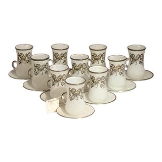 SC Line Made in Italy Demitasse White Mottled Art Glass Cup & Saucer - Set of 10 Pairs For Sale